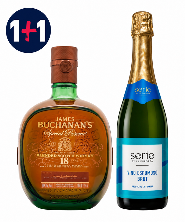 Pack Whisky Buchanan's Special Reserve 18 Años Blended Scotch 750 ml + Vino Espumoso Serie By La Europea Brut 750 ml