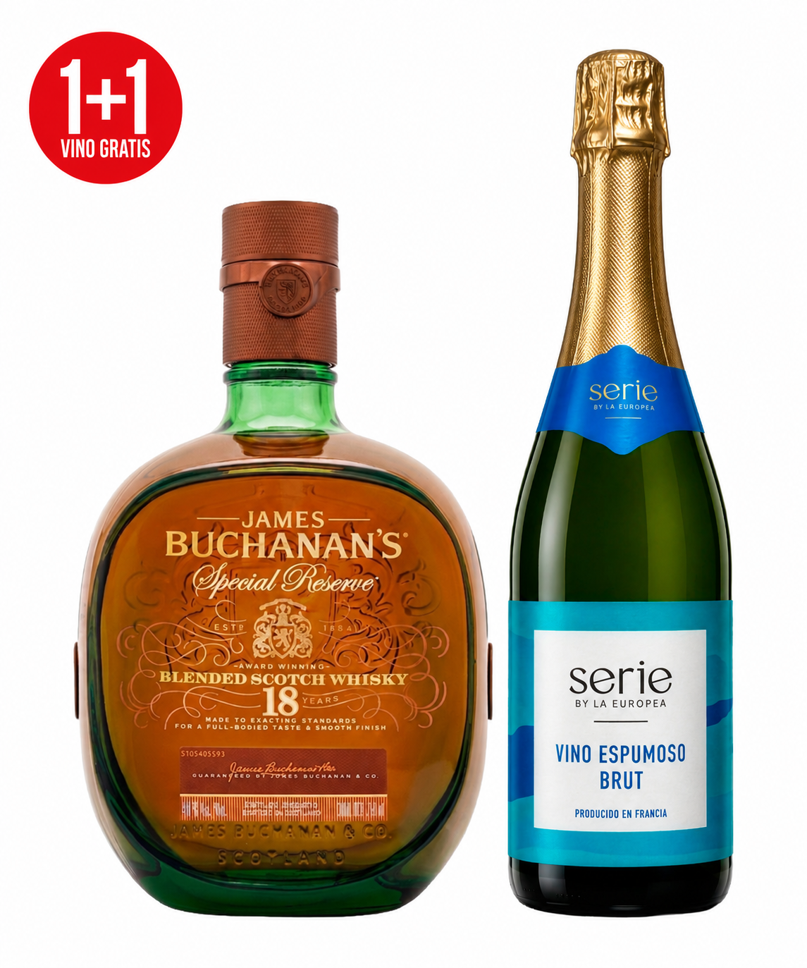 Pack Whisky Buchanan's Special Reserve 18 Años Blended Scotch 750 ml + Vino Espumoso Serie By La Europea Brut 750 ml