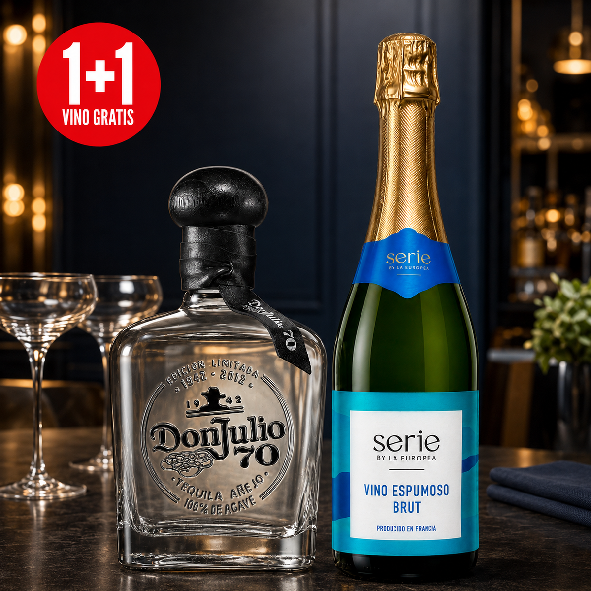 Pack Tequila Don Julio 70 Cristalino 700 ml + Vino Espumoso Serie By La Europea Brut 750 ml