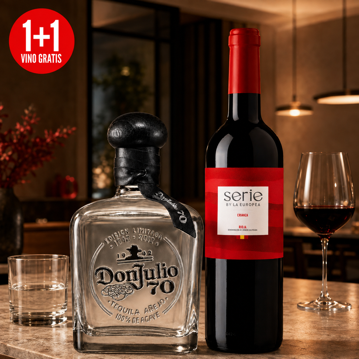 Pack Tequila Don Julio 70 Cristalino 700 ml + Vino Tinto Serie By La Europea Crianza Rioja 750 ml