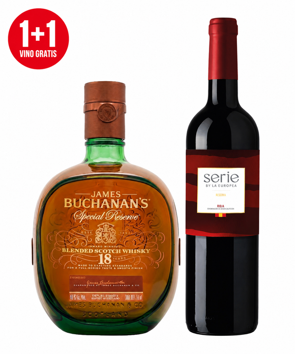 Pack Whisky Buchanan's Special Reserve 18 Años Blended Scotch 750 ml + Vino Tinto Serie By La Europea Rva Rioja 750 ml