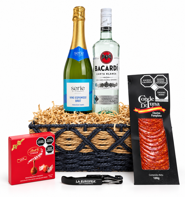Canasta de Regalo Brindis Gourmet, Ron y Espumoso