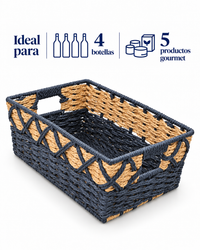 Pack Moño & Canasta Rectangular Tejida Bicolor, tamaño chico 29.5x22x13cm