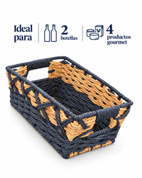 Pack Moño & Canasta Rectangular Tejida Bicolor, tamaño extra chico 20x32.5x12.5cm