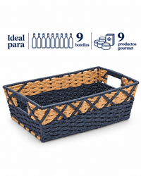 Pack Moño & Canasta Rectangular Tejida Bicolor, tamaño grande 47x34x17cm