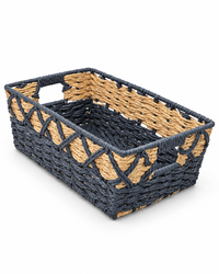 Canasta Rectangular Tejida Bicolor, tamaño chico 29.5x22x13cm