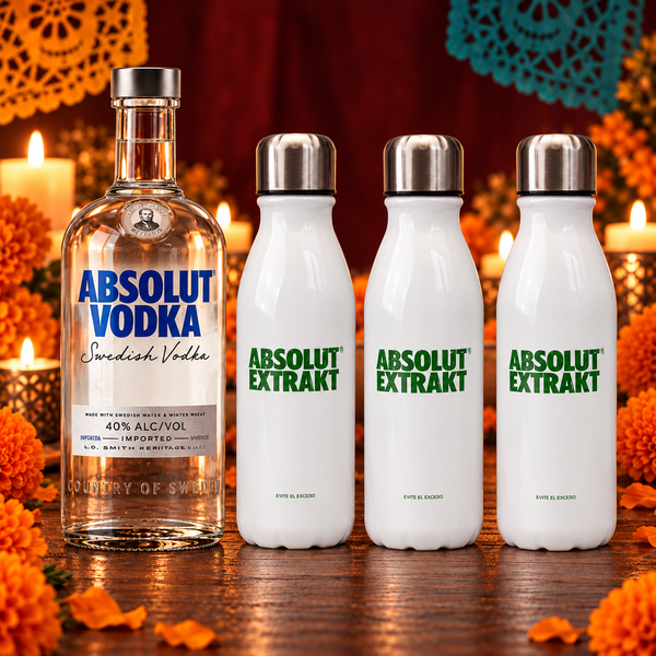Pack Vodka Absolut Azul 750 ml con 3 Termos