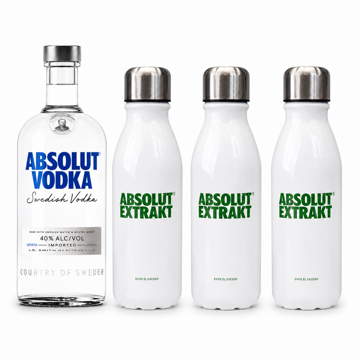 Pack Vodka Absolut Azul 750 ml con 3 Termos