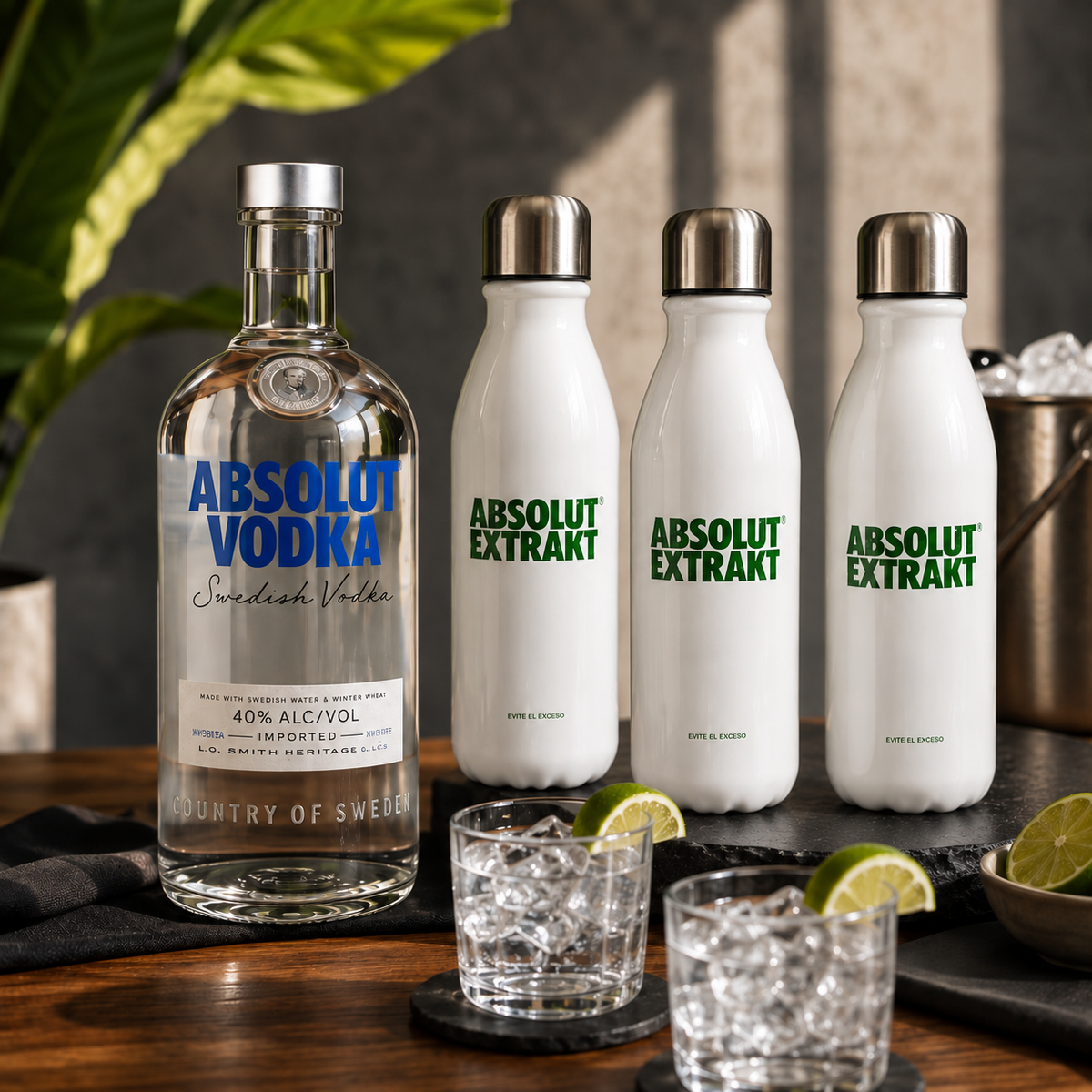 Pack Vodka Absolut Azul 750 ml con 3 Termos