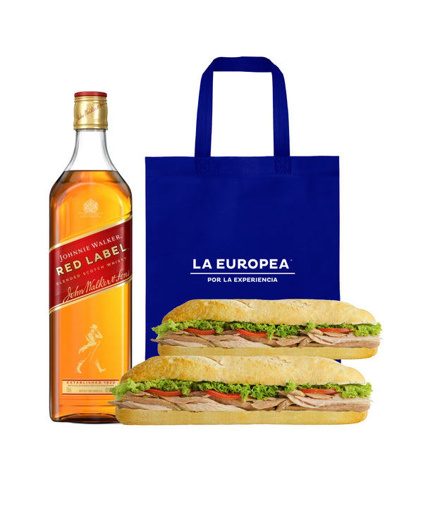 1 WHI JW RED LABEL 700ML + 2 BAGUETTE CANTABRICA + 1 BOLSA LA EUROPEA