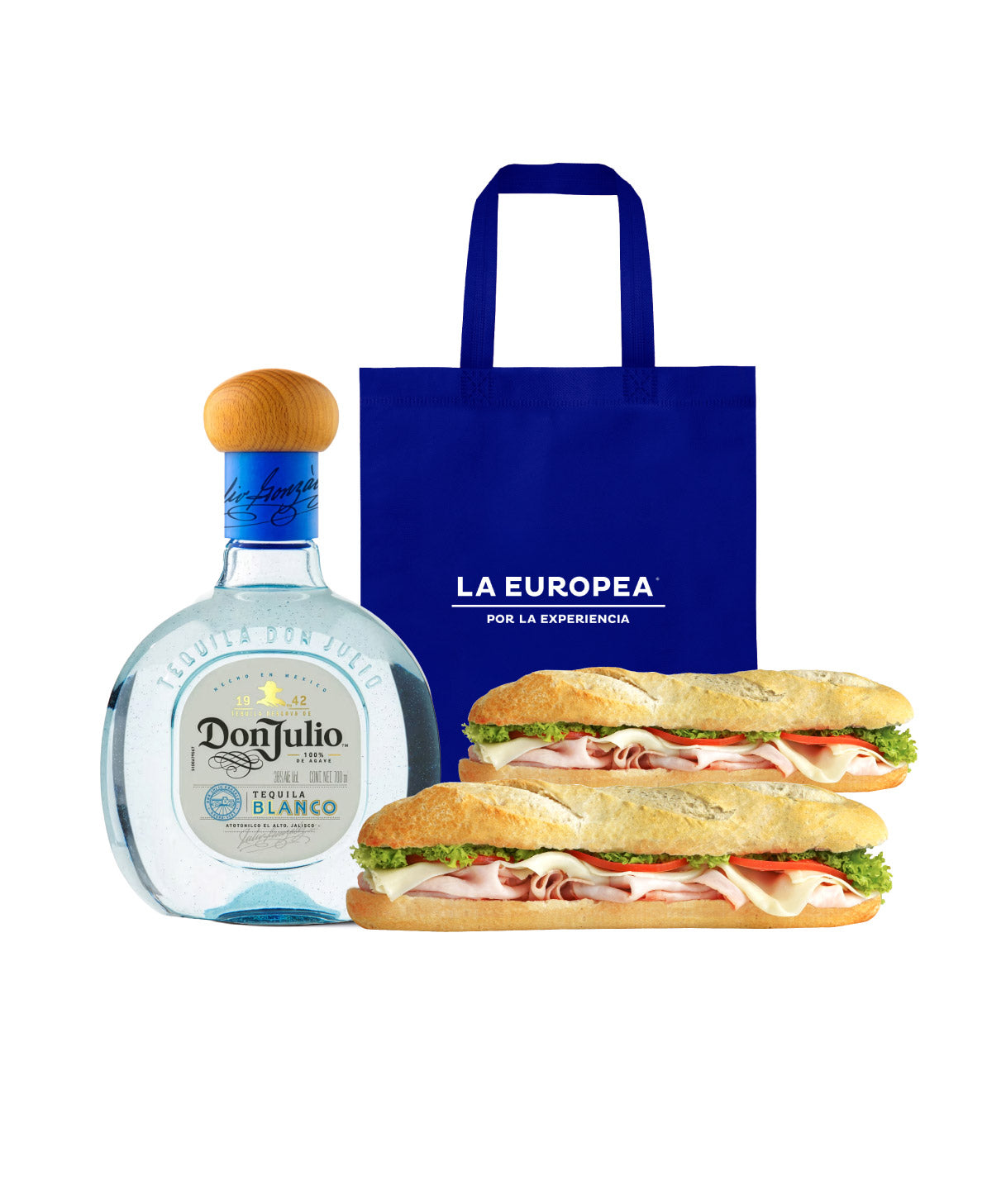 1 TEQ DON JULIO BLANCO 700ML + 2 BAGUETTE  LIGHT  (PECHUGA DE PAVO) + 1 BOLSA LA EUROPEA 1PZA