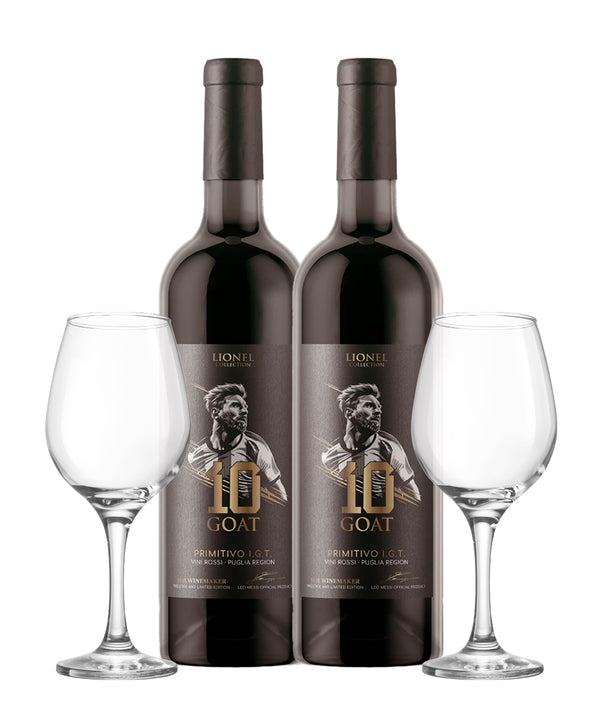 2 VINOS TINTOS 10 GOAT PRIMITIVO IGT 750ML + 2 COPAS