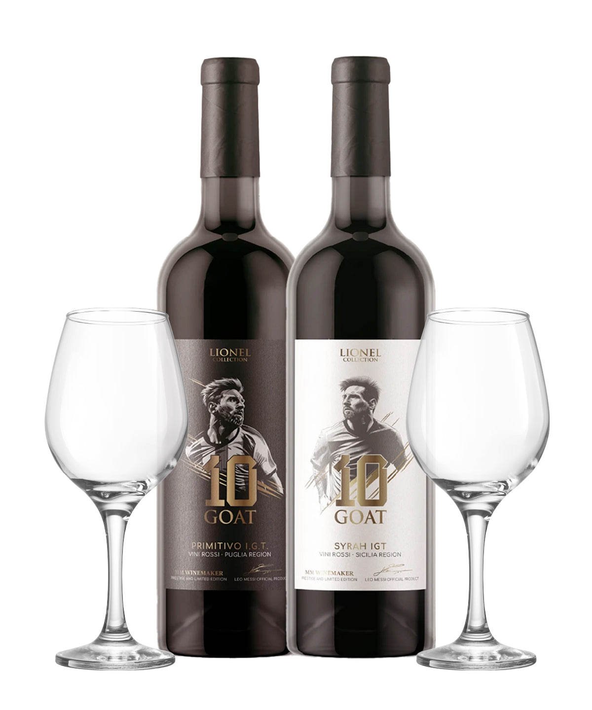 VINO TINTO 10 GOAT PRIMITIVO IGT 750ML + VINO TINTO 10 GOAT SYRAH IGT 750ML + 2 COPAS