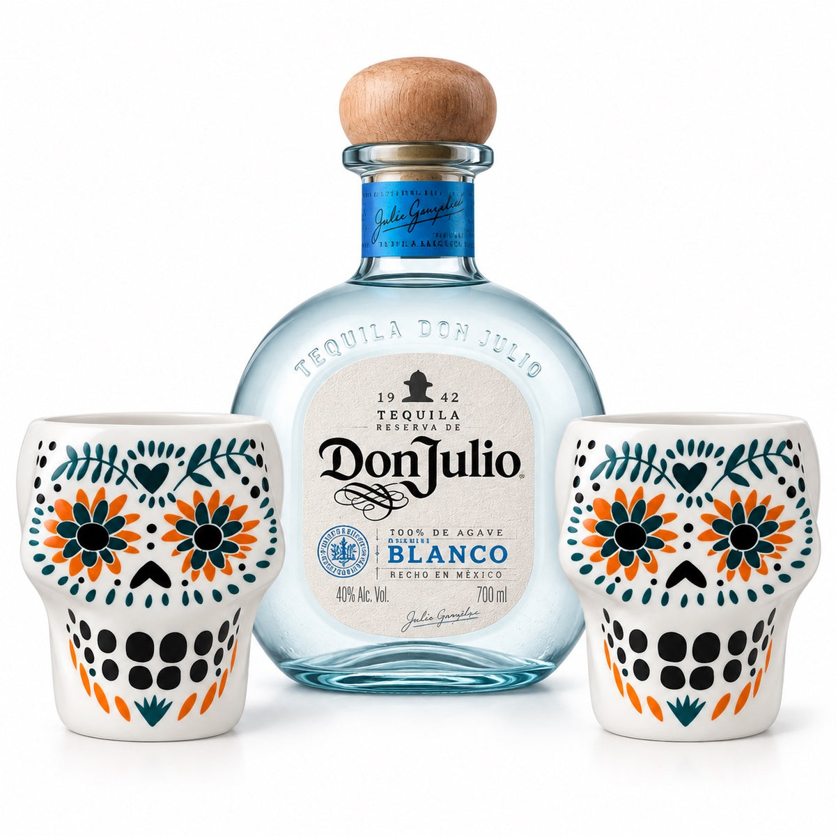 Tequila Don Julio Blanco 700 ml + 2 Vasos Calavera 300 ml