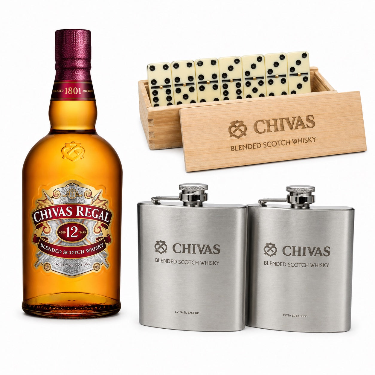 Pack Chivas Regal 12 Años 750 ml con Dominó y 2 Licoreras