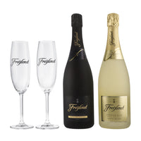 Pack Freixenet Cordón Negro Brut 750 ml + Carta Nevada Semiseco + 2 Copas Flauta Bohemia Crystal