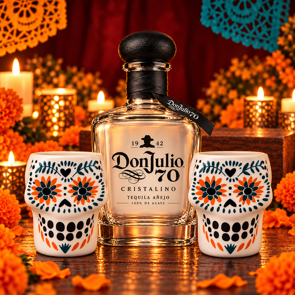 Pack Tequila Don Julio 70 Cristalino con 2 Vasos de Calavera